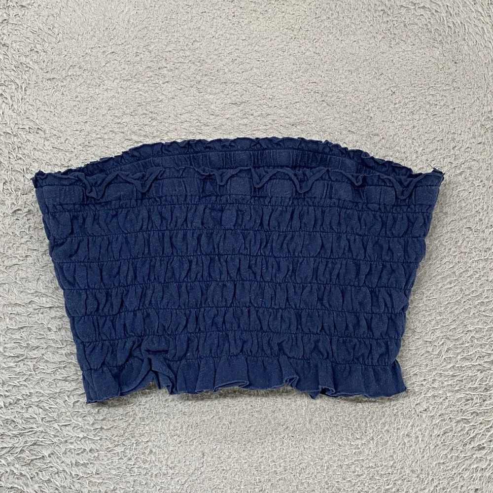 Free-est Tube Top Womens Large Smocked Crop Tank Ruffle Boho Summer FP Beach